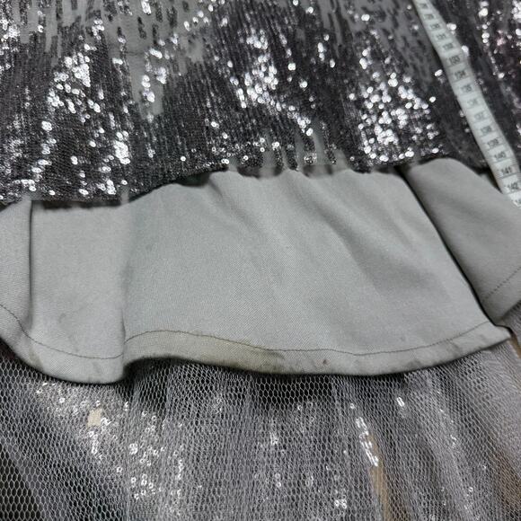 Mac Duggal Silver Jewel Encrusted Illusion Long Sleeve A Line Gown Size 18 *FLAW - Picture 11 of 12